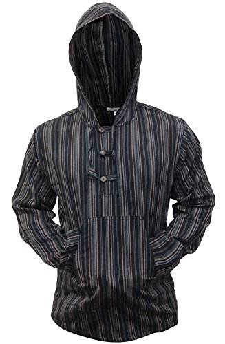SHOPOHOLIC FASHION Mehrfarbig Dharke Streifen Opa Kapuzenpulli Hemd, Leicht - Schwarz Mix, X-Large von SHOPOHOLIC FASHION