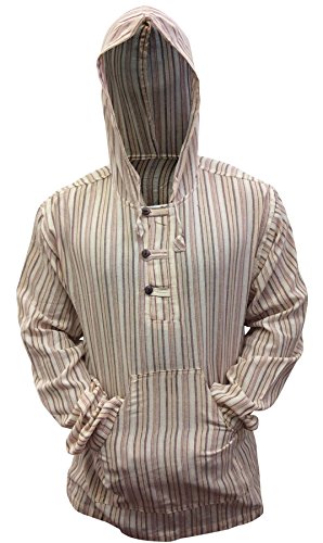 SHOPOHOLIC FASHION Mehrfarbig Dharke Streifen Opa Kapuzenpulli Hemd, Leicht - Weiß, XXXX-Large von SHOPOHOLIC FASHION