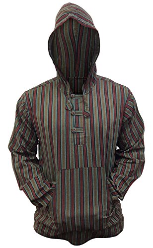 SHOPOHOLIC FASHION Mehrfarbig Dharke Streifen Opa Kapuzenpulli Hemd, Leicht - grün Mix, Large von SHOPOHOLIC FASHION