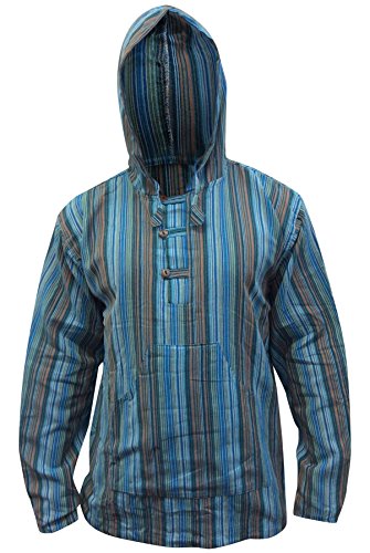 SHOPOHOLIC FASHION Mehrfarbig Dharke Streifen Opa Kapuzenpulli Hemd, Leicht - türkis Mix, XX-Large von SHOPOHOLIC FASHION