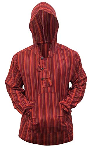 SHOPOHOLIC FASHION Mehrfarbig dharke Streifen Opa Kapuzenpulli Hemd, leicht - Kastanienbraun Mix, Small von SHOPOHOLIC FASHION