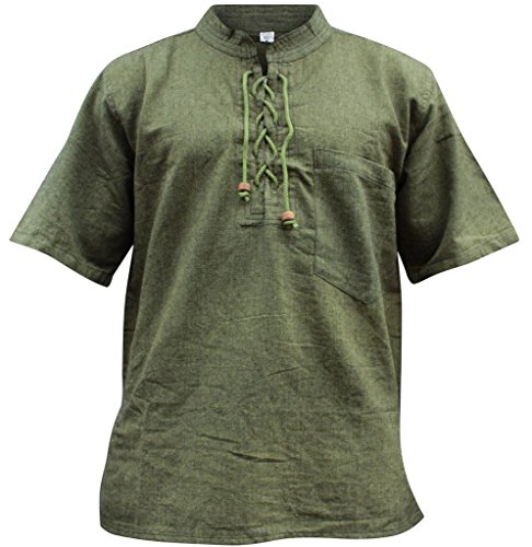 SHOPOHOLIC FASHION Mens Half Sleeved Hippie Grandad Shirt (2XL,Grün) von SHOPOHOLIC FASHION