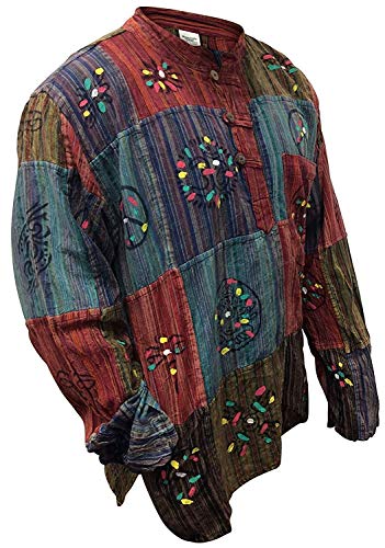 SHOPOHOLIC FASHION Herren Gestreiftes Patchwork Hippie Festival Grandad Hemd, XL von SHOPOHOLIC FASHION
