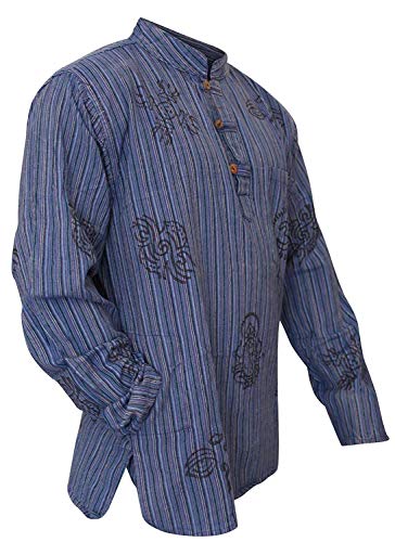 SHOPOHOLIC FASHION Unisex Stonewashed Gestreift Leicht Hippy Großvater Shirt - Blau, 4XL von SHOPOHOLIC FASHION
