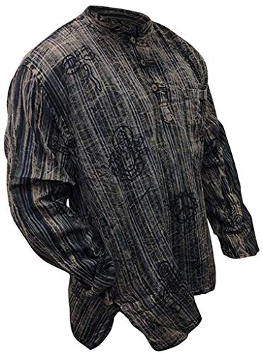 SHOPOHOLIC FASHION Unisex Stonewashed Gestreiftes, Leichtes Hippie-Opa-Hemd, Black, L von SHOPOHOLIC FASHION
