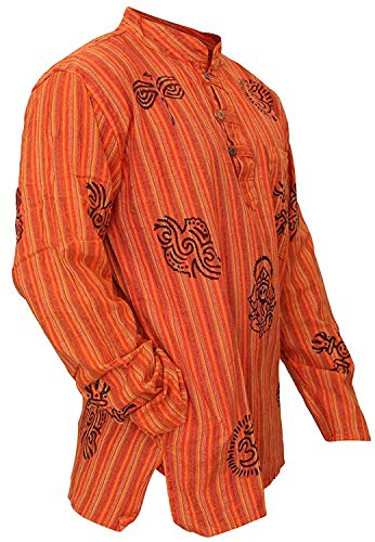 SHOPOHOLIC FASHION Unisex Stonewashed Gestreiftes, Leichtes Hippie-Opa-Hemd (2XL,New Orange) von SHOPOHOLIC FASHION