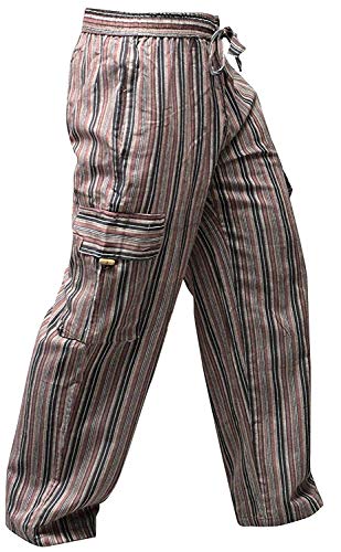 SHOPOHOLIC FASHION Unisex Vielfarbige-Streifen Marlene-Hosen-Sidepocket Hippy Hose - Kaffee Mix, 3XL von SHOPOHOLIC FASHION