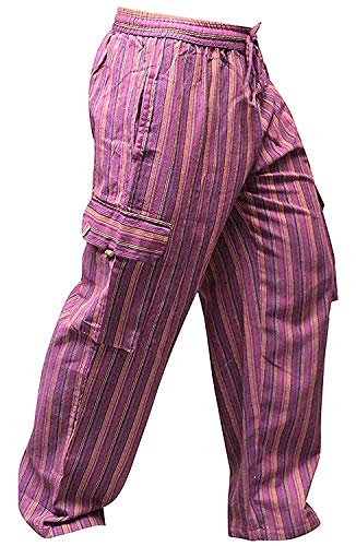 SHOPOHOLIC FASHION Unisex vielfarbige-Streifen Marlene-Hosen-sidepocket Hippy Hose - L.Lila, Large von SHOPOHOLIC FASHION