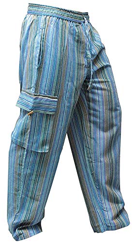 SHOPOHOLIC FASHION Unisex vielfarbige-Streifen Marlene-Hosen-sidepocket Hippy Hose - türkis Mix, Large von SHOPOHOLIC FASHION