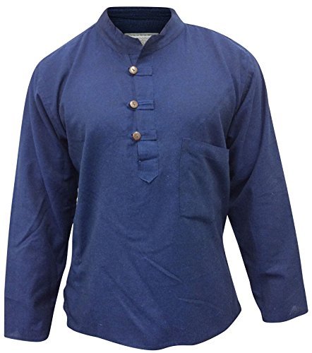 SHOPOHOLIC FASHION einfarbig blau leicht Opa Hemd, bequem Passform, Hippy, Boho - Blau, Large von SHOPOHOLIC FASHION