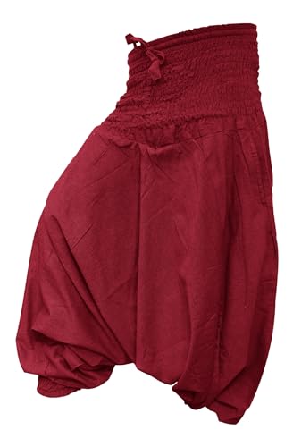 SHOPOHOLIC FASHION einfarbig locker sitzend Haremshose Aladdin Hippie Hose, Einfarbig Rot Maroon von SHOPOHOLIC FASHION