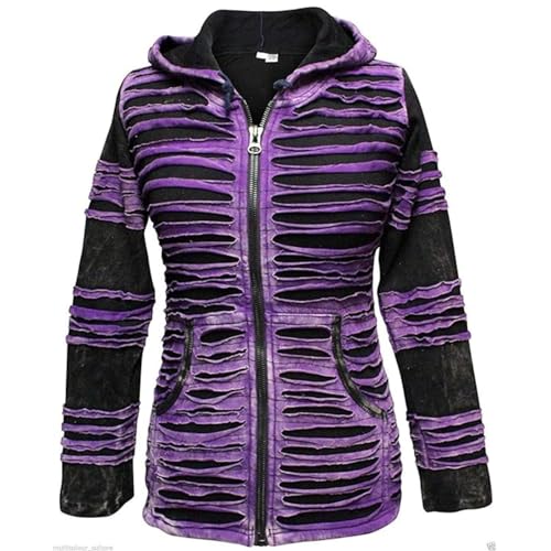 SHOPOHOLIC FASHION Damen Stonewashed-Effekt Aufgeschlitzt Rasierer Geschnittener Hoodie (Lila/3XL) von SHOPOHOLIC FASHION