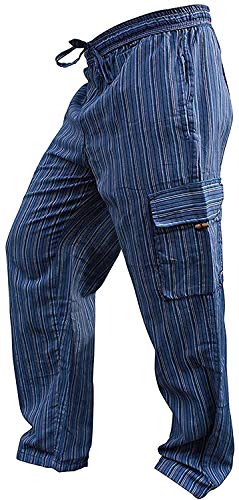 SHOPOHOLIC FASHION Unisex vielfarbige-Streifen Marlene-Hosen-sidepocket Hippy Hose - Blaue Mischung, X-Large von SHOPOHOLIC FASHION