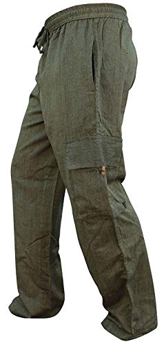 SHOPOHOLIC FASHION Herren-Hippie-Hose im Boho-Stil aus Leichter Baumwolle mit Seitentasche, Green, 3XL von SHOPOHOLIC FASHION