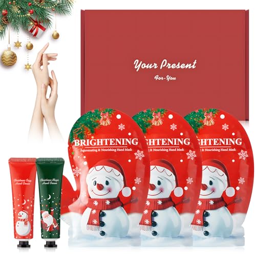 Handmaske Handschuhe, Handpflege Set Damen, 2Stück Weihnachts Handcreme+3Stück Christmas Hand Mask, Handpflege Set Weihnachten, Nährt und Befeuchtet, Pflegt Hände von SHOPPGO