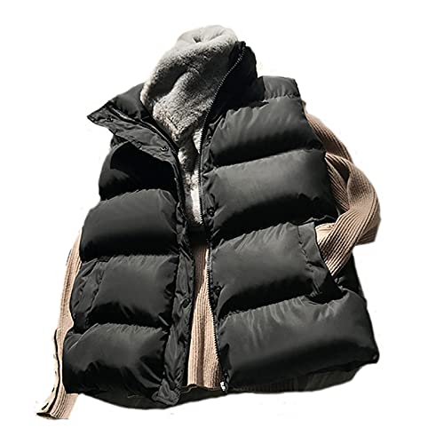 SHOUJIQQ Damen Kurze Steppweste - Baumwolle Daunenweste Winter Lose Weste Mantel, Frühling Ärmellos Baumwolle Wattierte Weste Für Damen Winddichte Warme Weste,Beige,Large von SHOUJIQQ