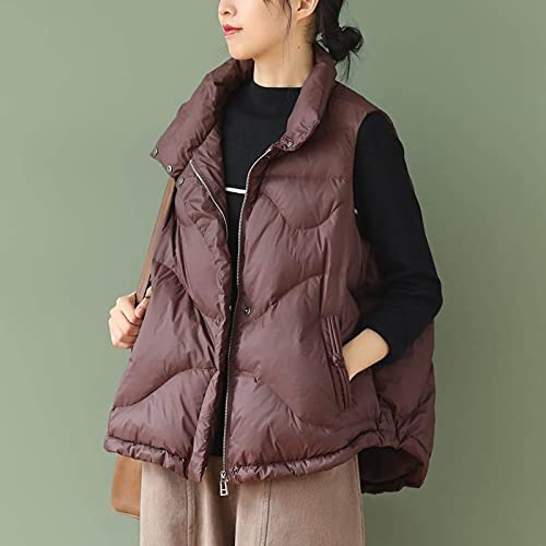 SHOUJIQQ Damen Kurzer Daunenweste Mantel - Winter Lose Stehkragen Dicke Parkas Weste Jacke,Warme Ärmellos Plus Size Steppweste Für Damen Winddichte Puffertops,Braun,Groß von SHOUJIQQ