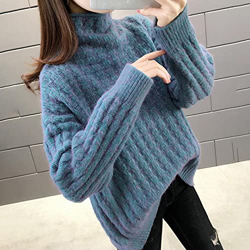 SHOUJIQQ Dicker Pullover Pullover Für Damen - Winter Lose Langarm Kurzer Strickpullover, Warmer Rollkragenpullover Plus Größe Strickoberteile Für Damen Bottoming Shirt Kleidung,Blau,Einheitsgröße von SHOUJIQQ