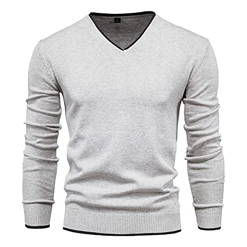 SHOUJIQQ Herren Pullover V-Ausschnitt Pullover - Winter Einfarbig Langarm Slim Jumper, Lässig Plus Größe Strickjacke Für Herren Bottoming Shirt Außenbekleidung Bekleidung,Grau,Mittel von SHOUJIQQ