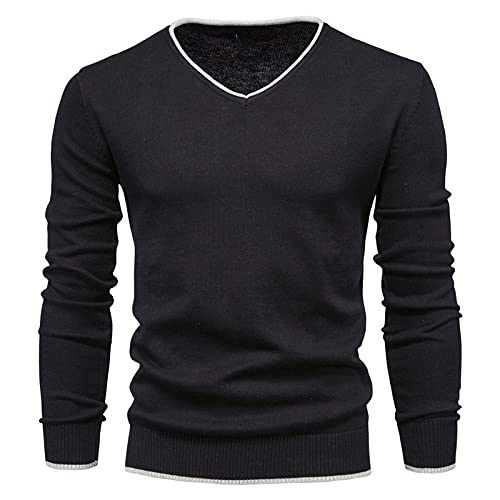 SHOUJIQQ Herren Pullover V-Ausschnitt Pullover - Winter Einfarbig Langarm Slim Jumper, Lässig Plus Größe Strickjacke Für Herren Bottoming Shirt Außenbekleidung Kleidung,Schwarz,3X,Groß von SHOUJIQQ