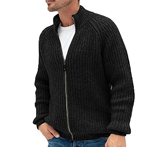 SHOUJIQQ Herren Strickjacke - Western Style Einfarbig Reißverschluss Rollkragen Pullover Jacke,Langarm Fashion Casual Simplicity Cardigan Mantel Für Herren Young Home Tops,Dunkelgrau,X,Large von SHOUJIQQ