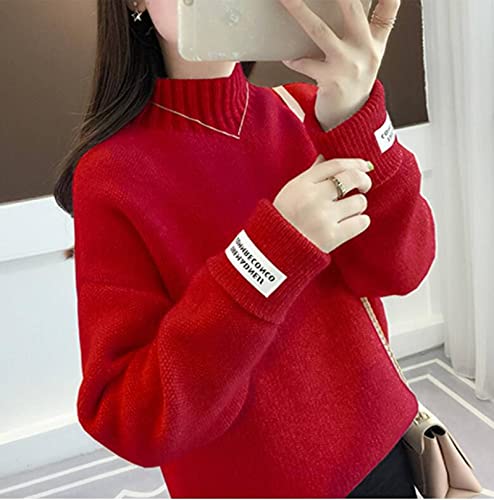 SHOUJIQQ Rollkragenpullover Pullover Für Damen - Winter Dicker Warmer Kaschmir Strickpullover, Herbst Plus Größe Langarm Strickoberteile Für Damen Bottoming Shirt Bekleidung,Rot,Klein von SHOUJIQQ