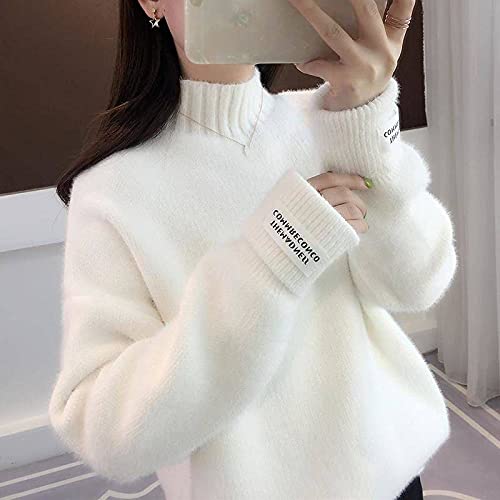 SHOUJIQQ Rollkragenpullover Pullover Für Damen - Winter Dicker Warmer Kaschmir Strickpullover, Herbst Plus Größe Langarm Strickoberteile Für Damen Bottoming Shirt Kleidung,Weiß,Klein von SHOUJIQQ