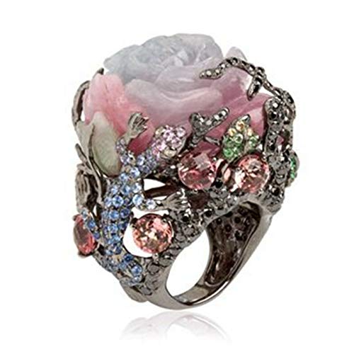 Ringe for Frauen, Teenager, Mädchen, mehrfarbig, großer ovaler künstlicher Mondstein, geschnitzte Blumen, Fingerring, Schmuck, Geschenke for Frauen, Männer, Mädchen ( Color : Style# 2 , Size : 10* ) von SHOUKAII