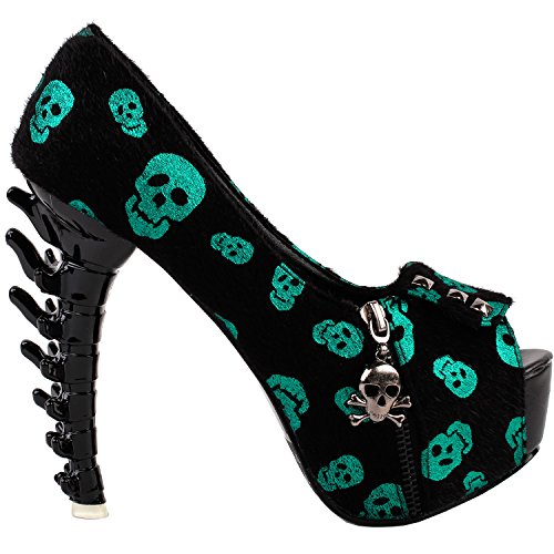 SHOW STORY Hot Fashion Sexy Curvy Slip On Bone Heels Pumps,LF80624BL37,37EU,Green Skull von SHOW STORY