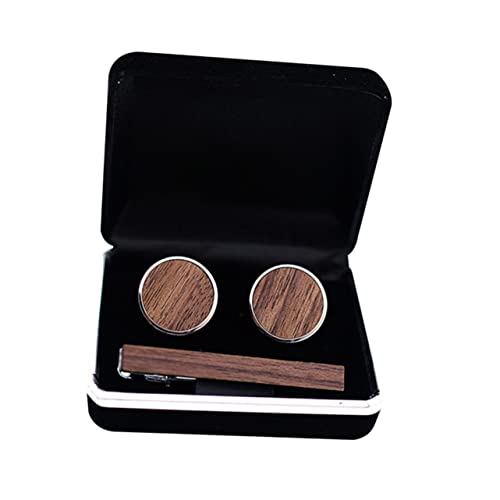 SHOWERORO 1 Satz Hochwertige Krawattenklammer und Manschettenknöpfe Set Walnuss Holz und Reinem Kupfer für Männer für Hochzeiten Formelle Anlässe und Täglichen Gebrauch von SHOWERORO