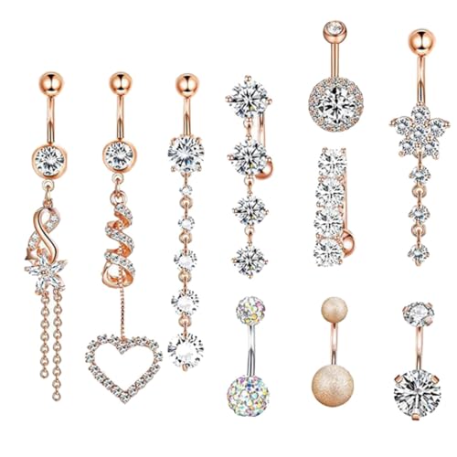SHOWERORO 10 Stück Teiliges Bauchnabelpiercing Set aus Hautfreundlichem Langlebigem Material mit Elegantem Zirkonia Schmuck Polierte Oberfläche Komfortabel und Stilvoll für Damen und Herren von SHOWERORO