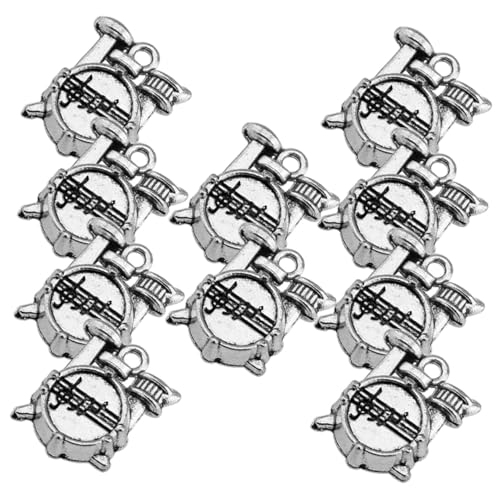 SHOWERORO 10 Stück Teiliges Drum Charms aus Robustem Metall Antik Silberfarbene Schmuckanhänger für DIY Armband Kette und Ohrring Basteln Kreative Musik charms für Individuelle von SHOWERORO