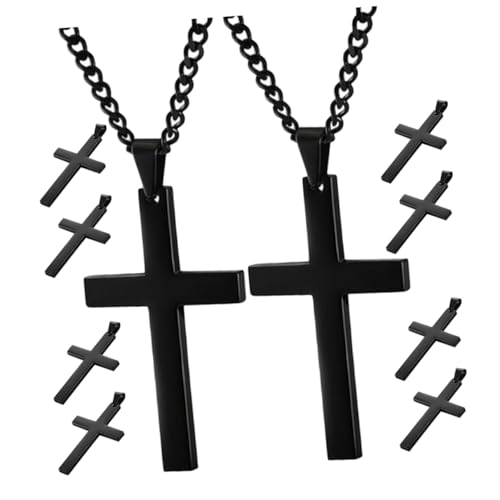 SHOWERORO 10 Stück Teiliges Herren Kreuzkette Schwarz Titanstahl Anhänger mit Kette Minimalistisches Unisex Schmuckstück für Damen Teenager Modischer Religiöser Halsschmuck Vielseitiges von SHOWERORO