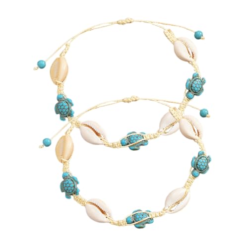 SHOWERORO 2 Stück Boho Muschel Fußkettchen mit Meeresschildkröten Anhänger Inspiriertes Armband Sommerliches Strandaccessoire für Frauen Schmuckstück für Urlaub und Alltag von SHOWERORO