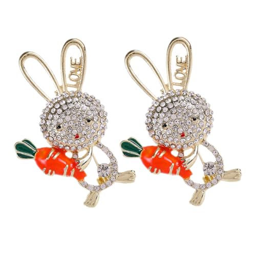 SHOWERORO 2 Stück Strass Kaninchen Broschen Anstecknadeln für Damen mit Süßem Karotten Design Emaille Cartoon Hase Sichere Kleidung Pins gegen Verrutschen Accessoires zu Ostern und von SHOWERORO