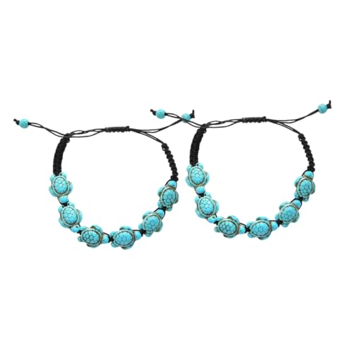 SHOWERORO 2 Stück Türkis Geflochtenes Armband mit Schildkröten-motiv Verstellbares Schmuckstück für Damen Handgefertigtes Accessoire Einzigartiges Geschenk für Frauen und Freunde von SHOWERORO