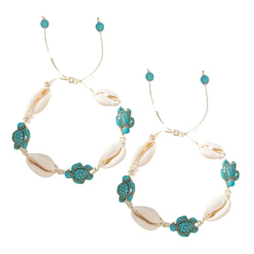 SHOWERORO 2 Stück Verstellbares Boho Muschel Armband Damen Handgefertigtes Perlen Fußkettchen für Strandurlaub Einstellbares Schmuckaccessoire als Armband oder Knöchelband von SHOWERORO