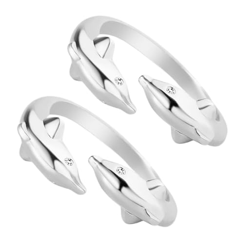 SHOWERORO 2 Stücke Verstellbarer Offener Doppel Delfinring aus Kupfer Damen Schmuck Modisch Stilvoll für Freundinnen von SHOWERORO