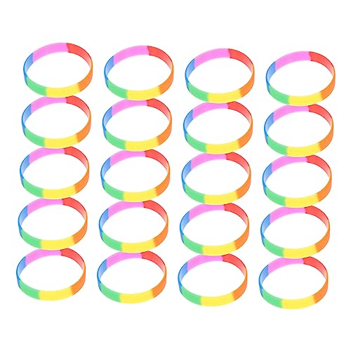 SHOWERORO 20 Stück Teiliges Regenbogen Silikonarmband Flexibles Hautfreundliches Buntes Handgelenkband für Jugendliche und Erwachsene Modisches Kreatives Accessoire für Festival Party und von SHOWERORO