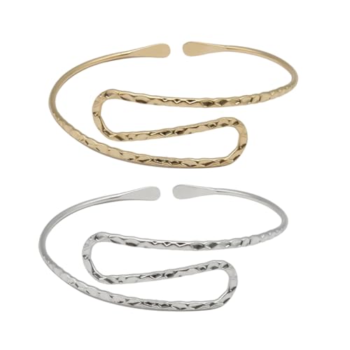 SHOWERORO 2Stücke Wellenförmige Oberarm Manschette Offene Armreifen für Frauen Eleganter Körperschmuck Sicheren Materialien Einstellbares Design Glänzende Oberfläche von SHOWERORO