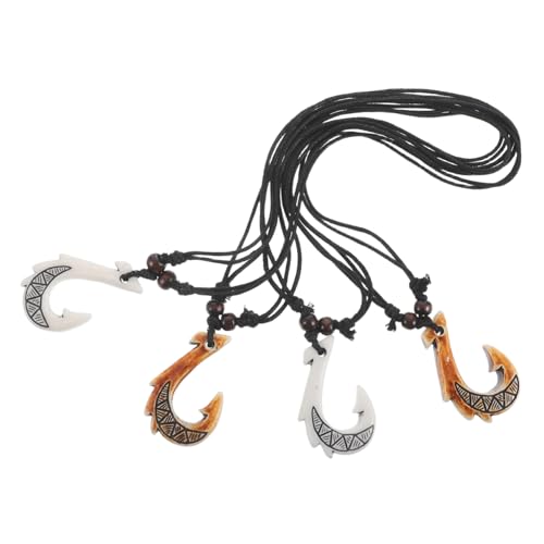 SHOWERORO 4 Stück Teiliges Fischhaken Halskette Ethnische Resin Anhänger in Weiß und Rotbraun Stilvolle Tribal Halskette für Männer und Frauen Modisches Reise und Alltagsschmuck von SHOWERORO
