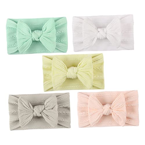 SHOWERORO 5-teiliges Baby-stirnband-set Mit Schleifen Für Mädchen Weich Und Bequem Für Jungen Und Mädchen Kopfbedeckungen Stirnband-set Für Babyparty Geburtstagsparty Weiß Beige Mintgrün Grau von SHOWERORO
