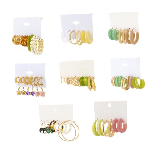 SHOWERORO 8 Sätze Teiliges Perlen Creolen Damen Ohrringe Circle Earrings Ohrhänger Schmuck für Alltag Party und Reise Leicht zu Tragen Einzigartiges Design Vielseitig Kombinierbar von SHOWERORO