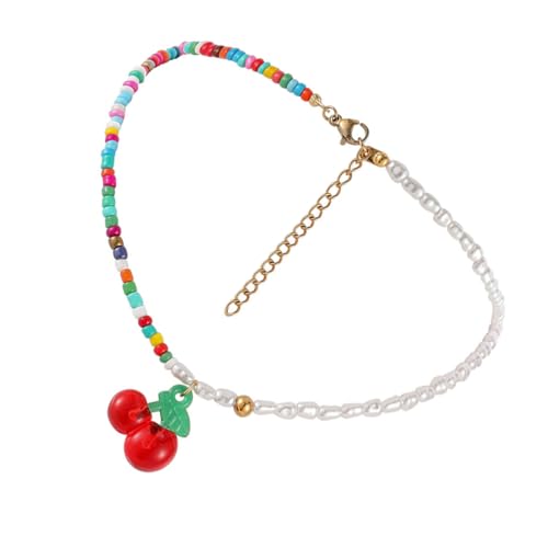 SHOWERORO Boho Perlenkette Bunte Kunststoffperlen Halskette Choker Asymmetrische Fake Perlen Kette Damen Schlüsselbein Schmuck für Strandpartys und Festliche Anlässe von SHOWERORO