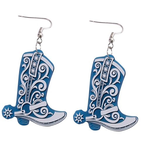 SHOWERORO Cowgirl Boot Ohrringe Damen Retro Western Dangle Ohrschmuck Blaue Stiefel Ohrhänger Geschenkidee für Mädchen und Westernfans Vintage Stil für Partys und Alltag von SHOWERORO