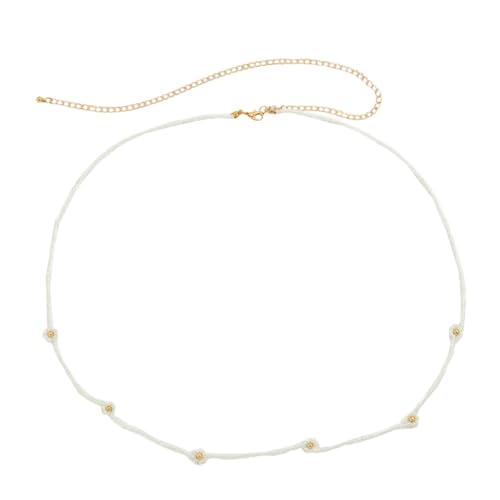 SHOWERORO Damen Beaded Waist Chain mit Daisy Design Modische Handgefertigte Körperkette für Bauch Weiße Perlenkette als Eleganter Schmuck für Frauen und Mädchen von SHOWERORO