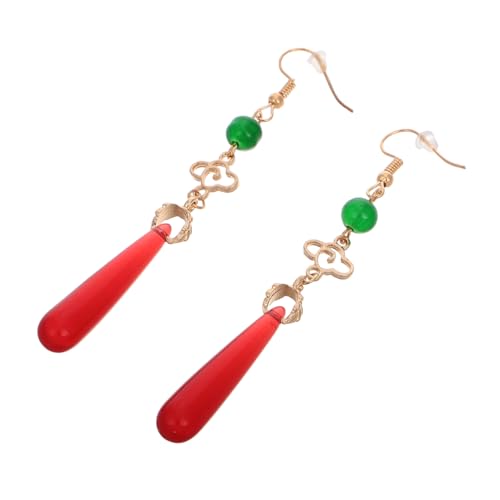 SHOWERORO Retro Chinesische Wasserfall Ohrringe mit Roten Edelsteinen Langlebiges Metall Accessoire für Frauen Traditioneller Schmuck zu Kostümen Cosplay und Festen von SHOWERORO