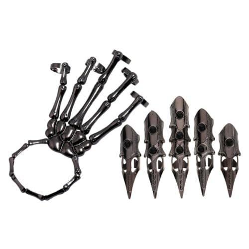 SHOWERORO Skelett-handarmband Aus Retro-legierung Punk-fingerkrallen Voller Skelett-design-ringe Für Männer Verstellbar Gothic-schmuck Cosplay-accessoire Halloween-mode von SHOWERORO