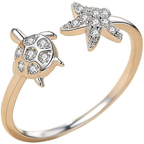 SHOWERORO Süßer Verstellbarer Ring für Damen Offener Turtle Sea Star Ring Robustem Eleganter Modeschmuck für Alltag für Urlaub und Besondere Anlässe von SHOWERORO