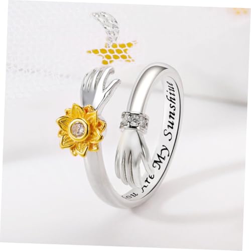 SHOWERORO Verstellbarer Sonnenblumen Statement Ring Damen Sterling Silber Offener Umarmungsring für Teen Mädchen Alltag Party Schmuck von SHOWERORO